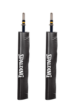 Two black Spalding volleyball upright pads on a white background