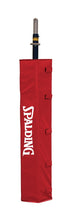 Red Spalding volleyball upright pad on a white background