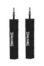 Pair of Black Spalding volleyball upright pads on a transparent background.