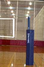 Blue Spalding volleyball Lite Steel system in a gym.